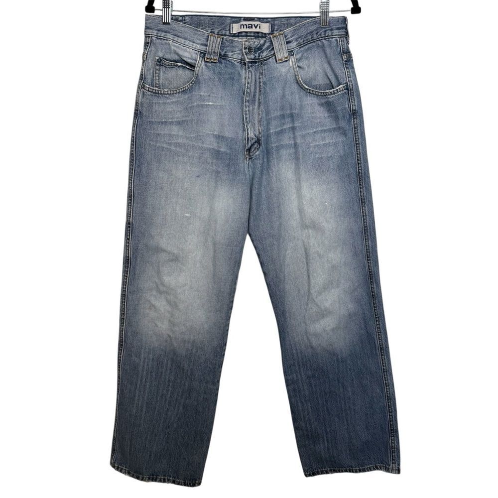 Mavi 33x30 Men's Relaxed Straight Jeans Light Wash Y2K Skater Grunge